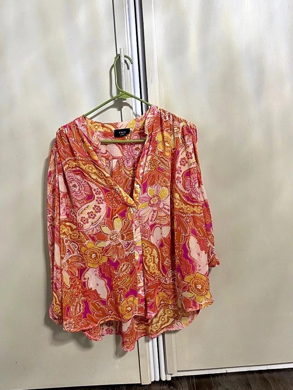 VICI Italiano Paisley Button Down Blouse Pink & Orange Large